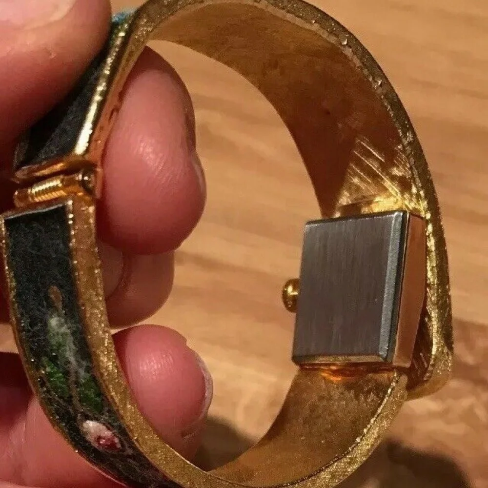 Vintage Pilgrim Hinged Bangle Flower Rose Watch